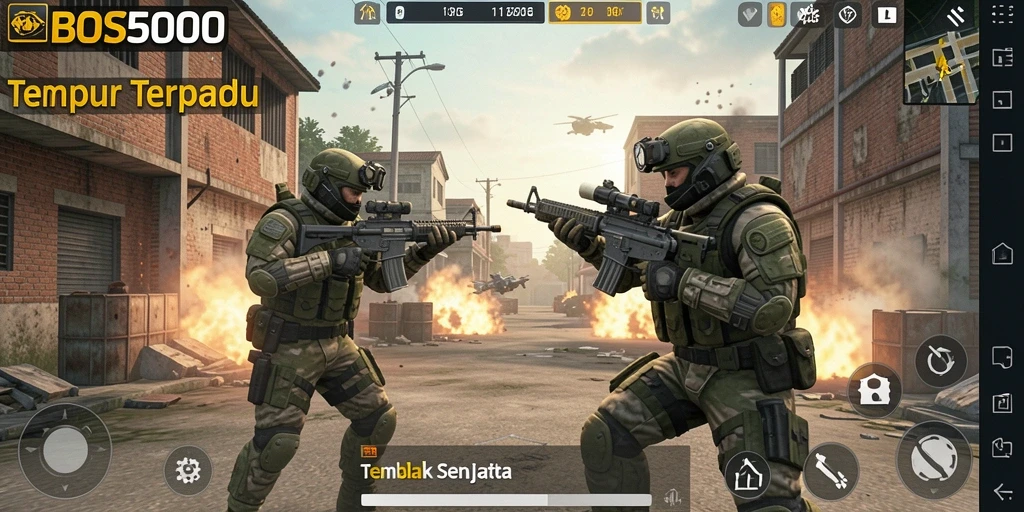Tampilan antarmuka main BOS5000 dengan aksi tembak yang mendebarkan.