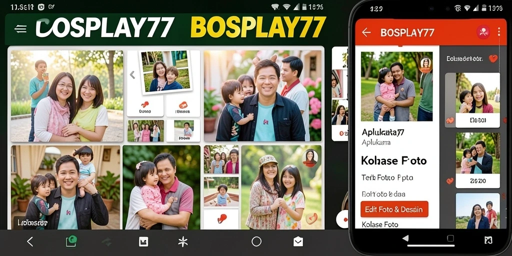 Screenshot antarmuka BOSPLAY77 yang menunjukkan fitur kolase foto.
