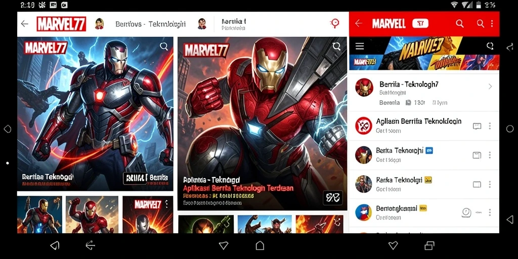 Tampilan antarmuka utama aplikasi MARVEL77 dengan berita teknologi terkini.